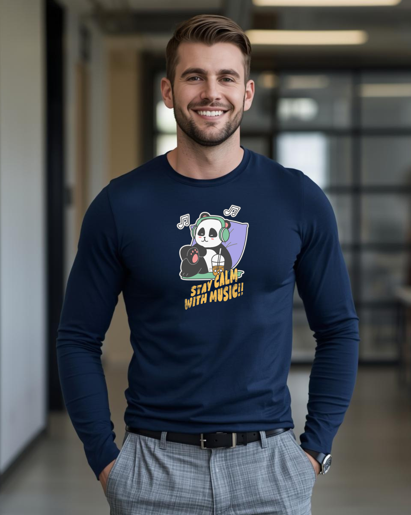 Men's Full Sleeve T-Shirt/music- Panda Version