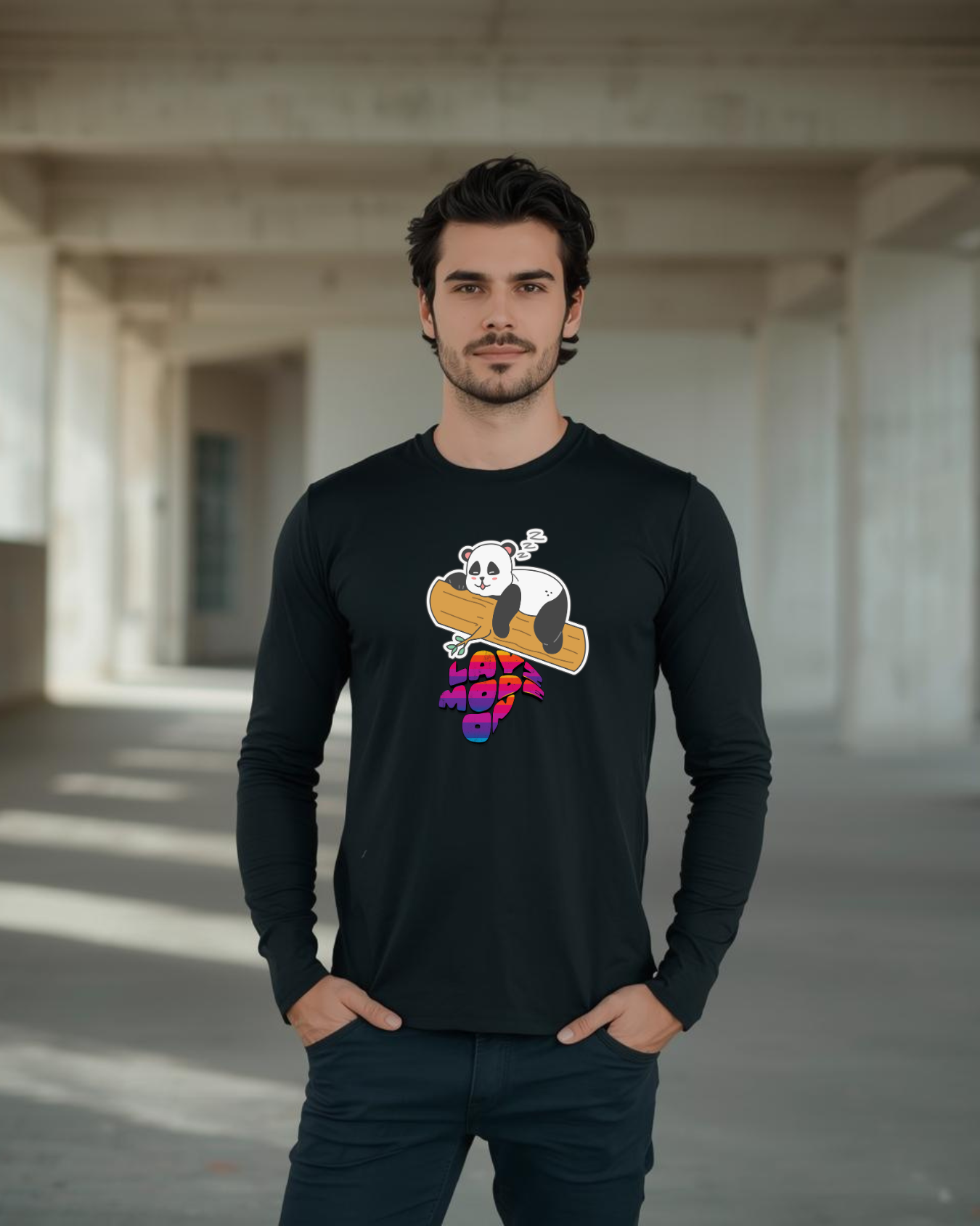 Men's Full Sleeve T-Shirt/ Lazymode- Panda Version